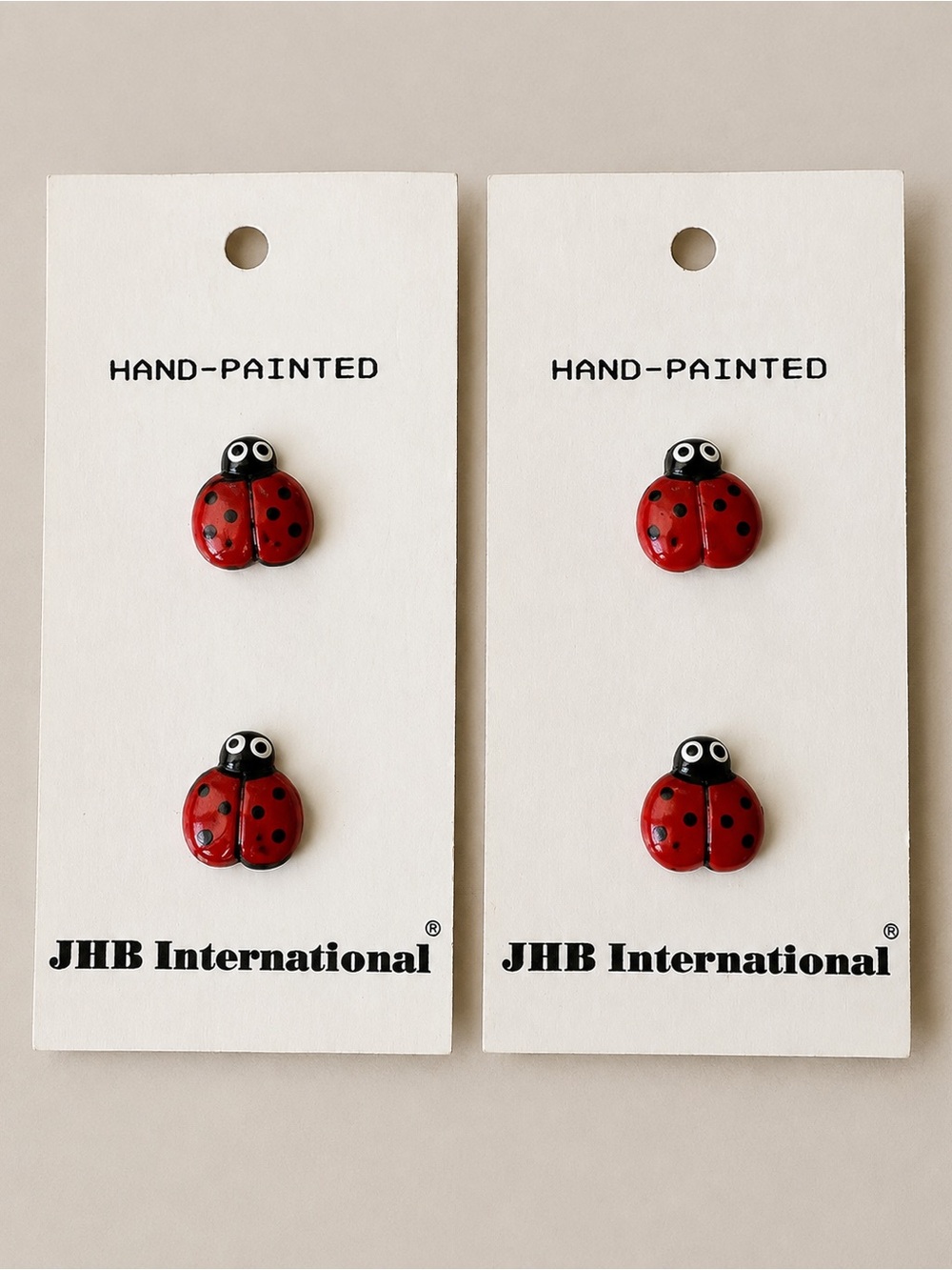 Vintage JHB Hand Painted Ladybug Buttons 5/8” NOS Lot of 4